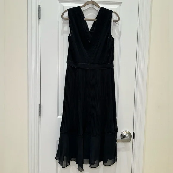 NWT Kay Unger Beaded Pleated V Neck Cocktail Party Event Midi Dress Black 10 - Picture 3 of 6